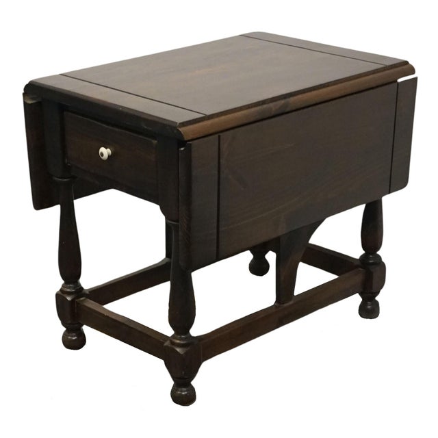 American Ethan Allen Antiqued Pine Old Tavern Rustic Early American 37" Butterfly Drop Leaf Accent End Table 12-8034 For Sale - Image 3 of 12