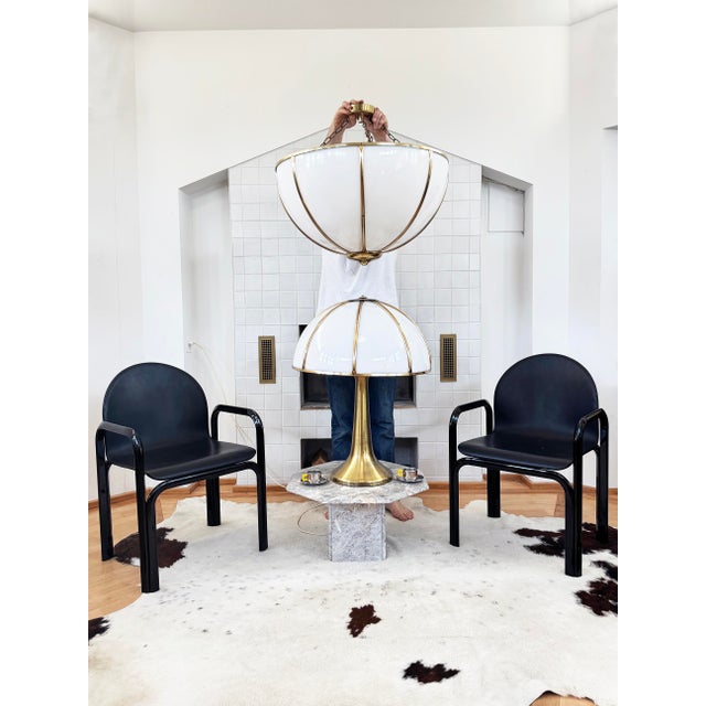 Mid-Century Modern Gabriella Crespi Large "Fungo" Suspension Lamp, Brass, Acrylic, Italy 1970s For Sale - Image 3 of 18