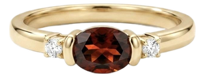 18k Gold Plated East-West Oval Garnet & Diamond Three-Stone Ring Us 7