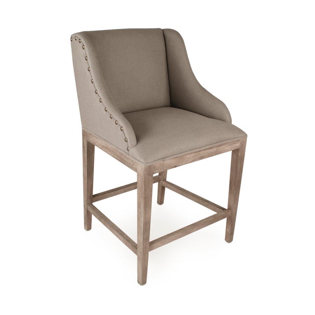 Connor Counter Stool - Gray Linen / Limed Grey Oak Frame For Sale - Image 4 of 4