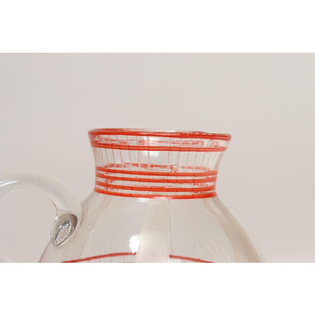 Art Deco Blown Glass Red Striped Bulbous Form Pitcher / Jug For Sale - Image 11 of 15