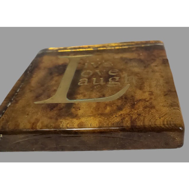 Vintage Art Glass Gold Foil Paper Weight Positive Massage "Live Love Laugh" For Sale - Image 4 of 7