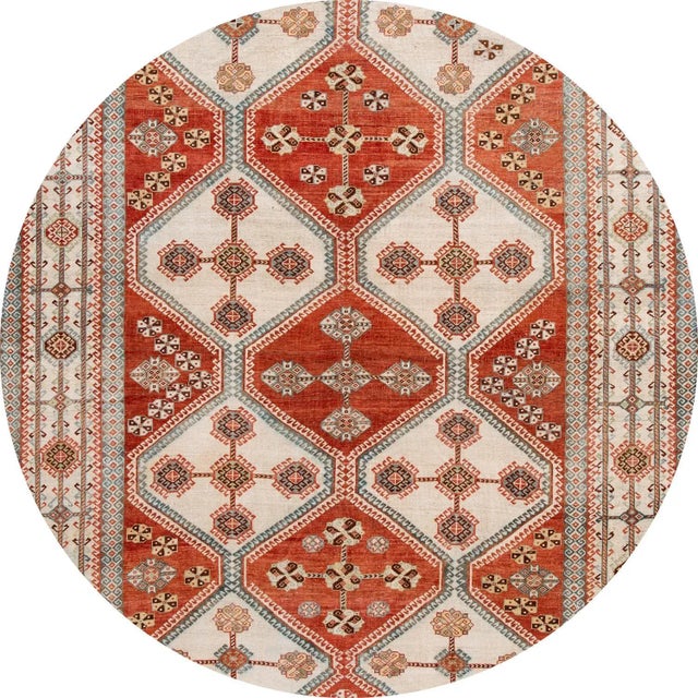 Beautiful Antique Afshar Rug, hand-knotted wool with a red field, beige field, tan, ivory and light blue accents in an...