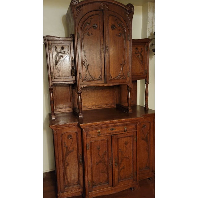 1890s Rare Art Nouveau Eugene Gaillard Maison Bing Oak Hutch Sideboard Signed For Sale - Image 13 of 18