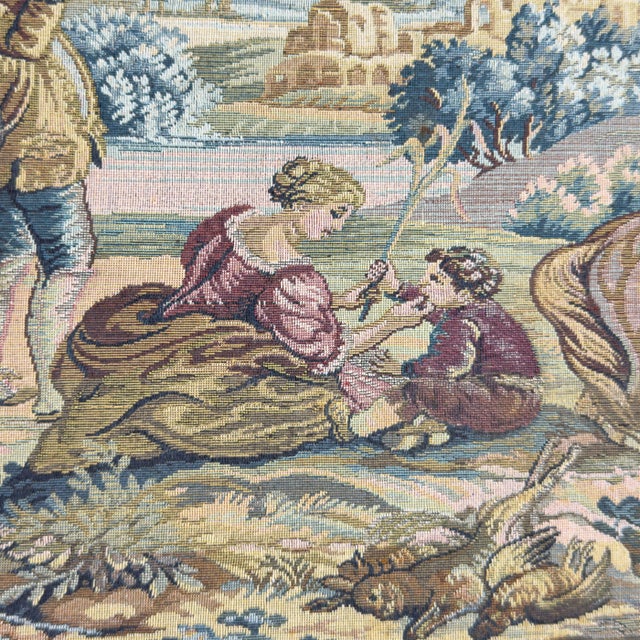 Early 20th Century Tapestry Pastoral Scene Landscape Forest in Wooden Frame, 1900s For Sale - Image 5 of 10