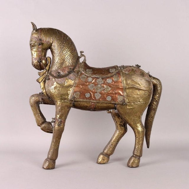 Horse Sculpture, Wood, Brass and Copper Sheet Metal For Sale - Image 10 of 11
