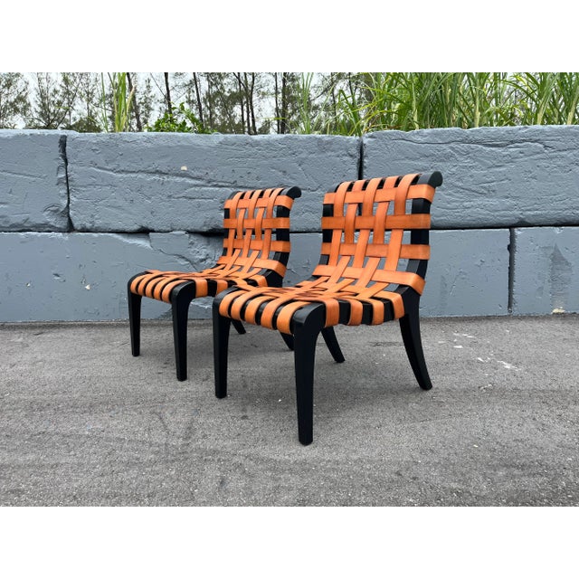 1970s Pair of Designer Slipper Chairs in the Style of t.h. Robsjohn-Gibbings, Leather, Black For Sale - Image 10 of 11