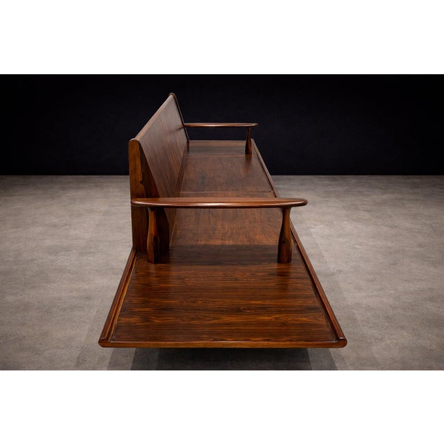 Wood Sofa in Rosewood & Bouclé by Liceu De Artes E Ofícios, Brazilian Modern, 1960s For Sale - Image 7 of 16