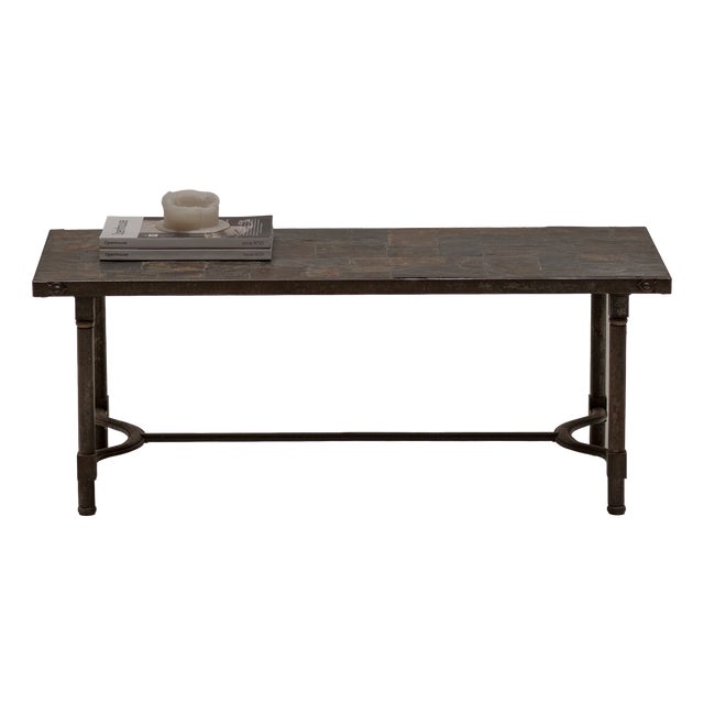 Mid-Century French Slate and Iron Coffee Table, 1960s For Sale