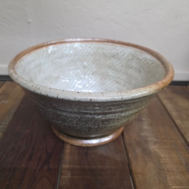 Late 20th Century Vintage Studio Pottery Bowl, Signed Large Stoneware, Organic Modern Centerpiece For Sale - Image 5 of 15