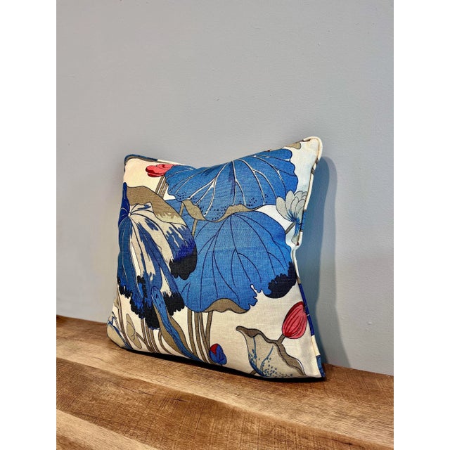 Custom Toss Pillow with Welt. Insert included. Brass pull. Fabric is GP & J Baker Nympheus Linen in Indigo/Marine.