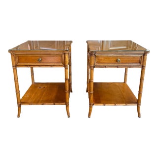 1970s Pair of Vintage Faux Bamboo Chinoiserie Nightstands by Baker Furniture For Sale