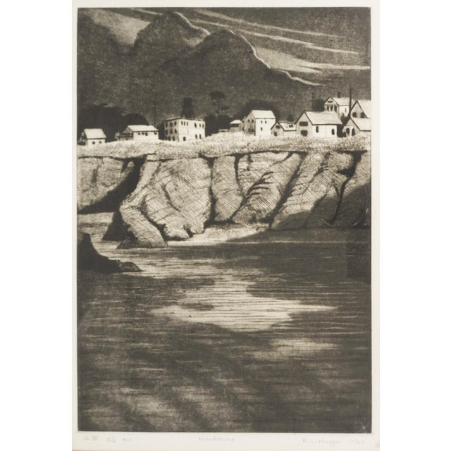 1980 etching on paper of Mendocino California coast by Robert Mason (20th, 21st c.) California, Oregon. Signed, titled...