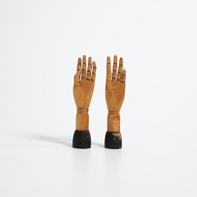 Antique Articulated Wooden Display Hands, Set of 2 For Sale - Image 3 of 13