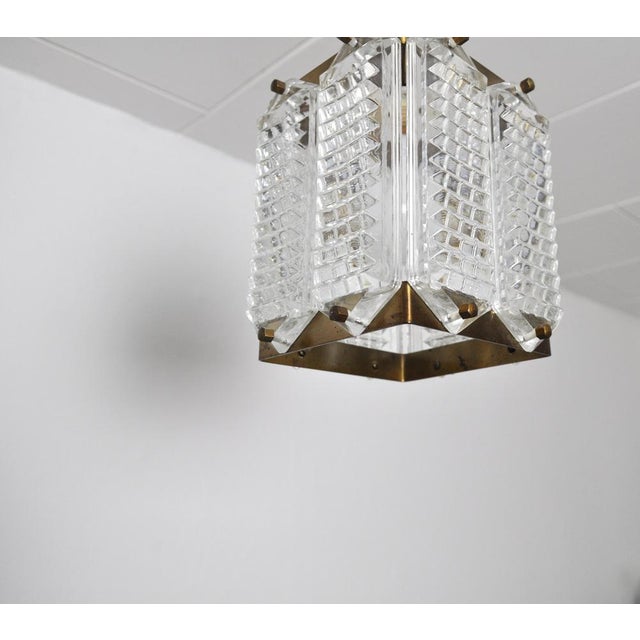 Metal Swedish Crystal Ceiling Light by Wiktor Berndt for Flygsfors, 1950s For Sale - Image 7 of 14