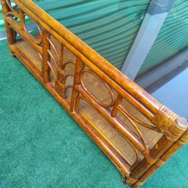 1980s Vintage Huge Tortoiseshell Style Faux Finished Rattan Square Coffee Table For Sale - Image 5 of 7