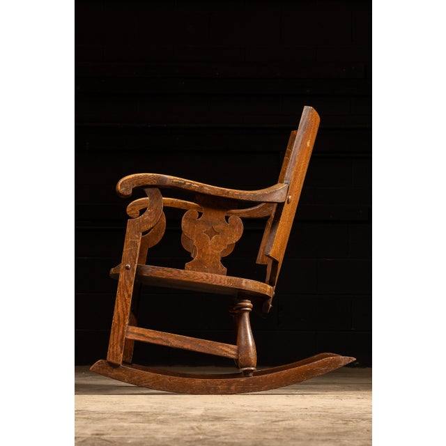 Early 20th Century Carved Oak Rocking Chair For Sale - Image 4 of 10