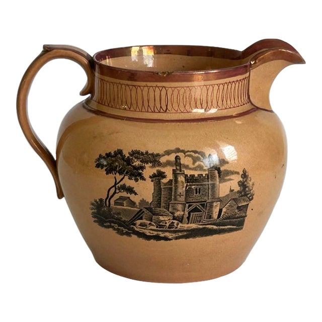 Early 19th Century English Sunderland Lustreware Landscape Pitcher For Sale