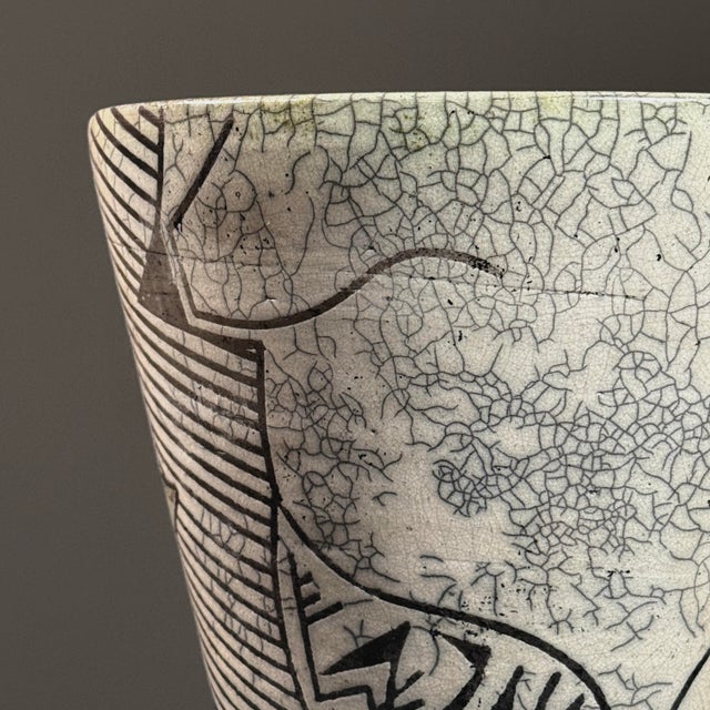 Teal Vintage Postmodernist Raku Crackle Glaze Ceramic Vessel, Signed (1984) For Sale - Image 8 of 10