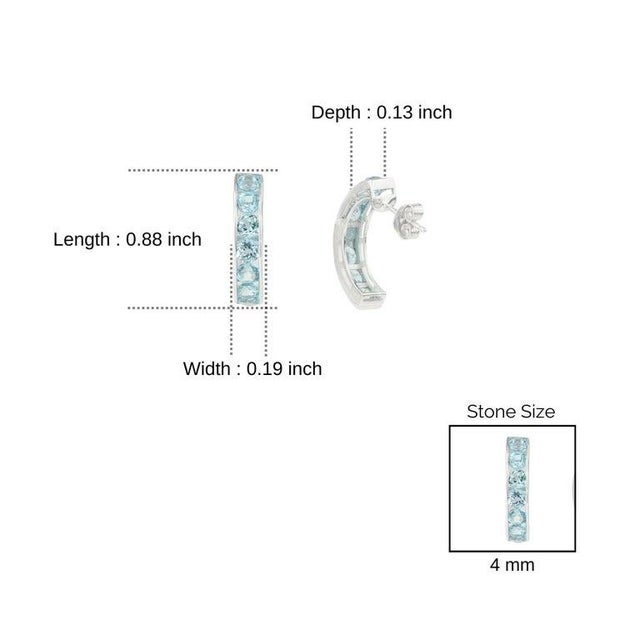 Blue 925 Sterling Silver Sky Blue Topaz Channel Set Birthstone Earrings- 2 Pieces For Sale - Image 8 of 10