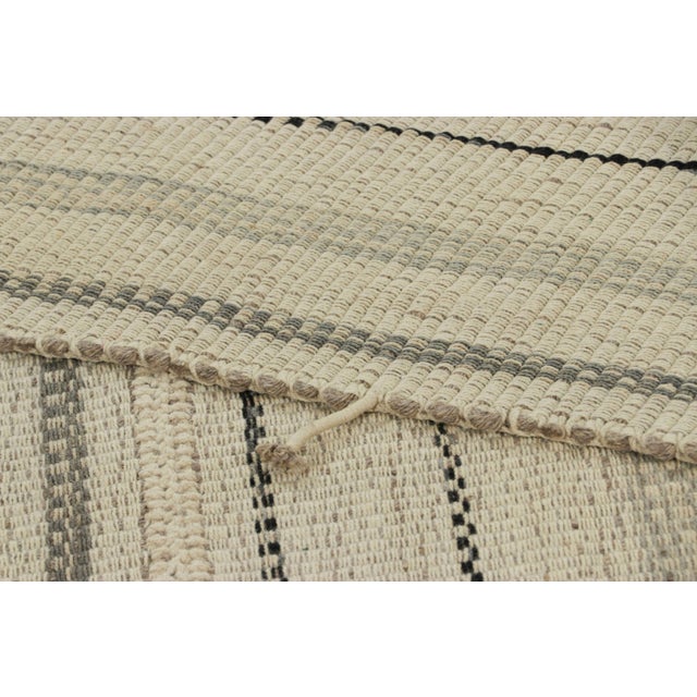 Textile Rug & Kilim’s Contemporary Kilim, White With Black and Gray Textural Stripes For Sale - Image 7 of 7