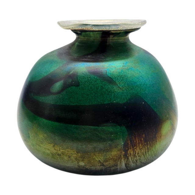 Studio Art Glass Iridescent Green Hand-Blown Vase, 4.5" For Sale - Image 4 of 9