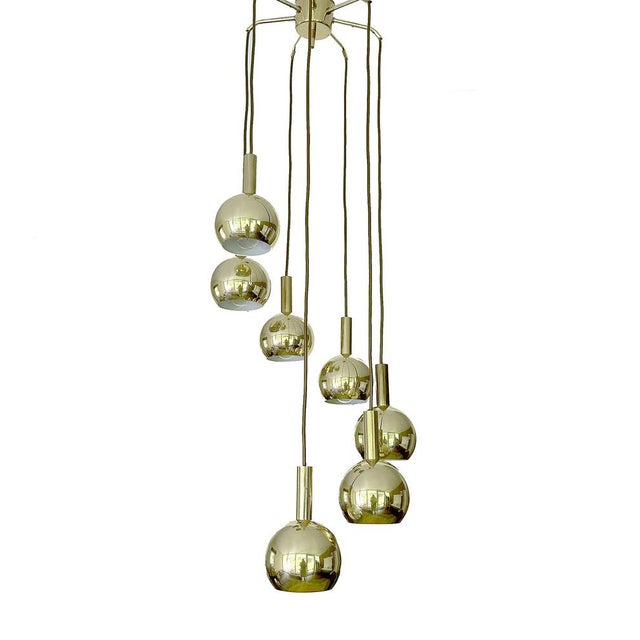 1970s Mid-Century Cascade Pendant Light in Brass from Staff Leuchten, 1970s For Sale - Image 5 of 18