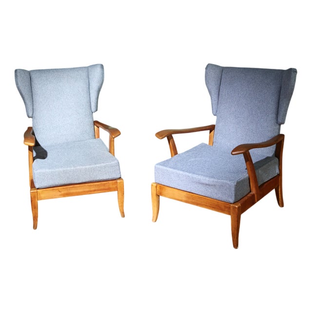 Mid‑Century Moden Italian Wingback Lounge Chairs, 1950s, Set of 2 For Sale