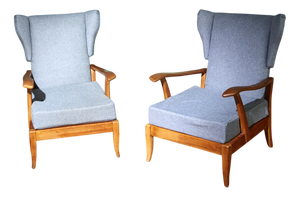 Mid‑Century Moden Italian Wingback Lounge Chairs, 1950s, Set of 2