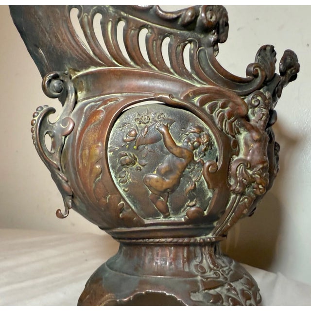 Antique Ornate 1800s Victorian Figural Bronze Centerpiece Jardiniere Planter Pot For Sale - Image 9 of 13