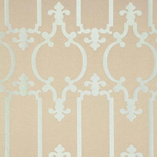 Sample - Schumacher Ornamental Silk Fabric in Silvered Aqua For Sale