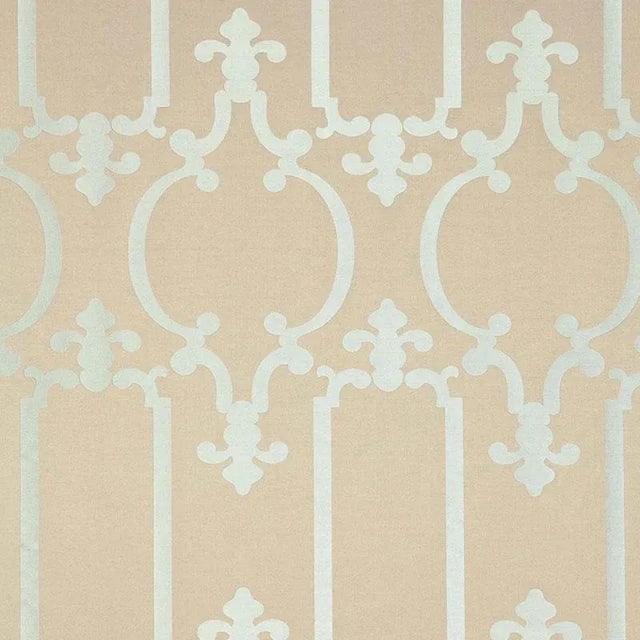 Sample - Schumacher Ornamental Silk Fabric in Silvered Aqua For Sale