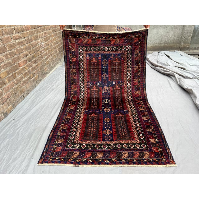 Vintage Afghan Baluchi Hand-Knotted Rug With Geometric Tribal Design in Navy Rug For Sale - Image 11 of 11