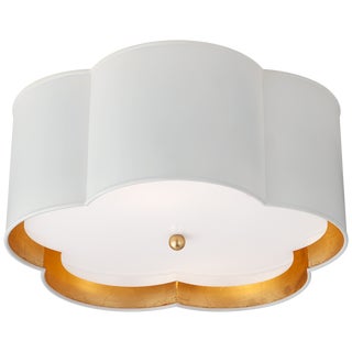 Kate Spade New York for Visual Comfort Signature Bryce Medium Flush Mount in White & Gild with Frosted Acrylic Diffuser For Sale
