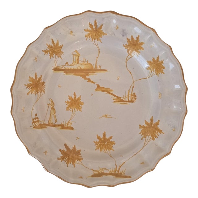 Set of 5 Hand-Painted Italian Faience Plates With Pastoral Scenes For Sale