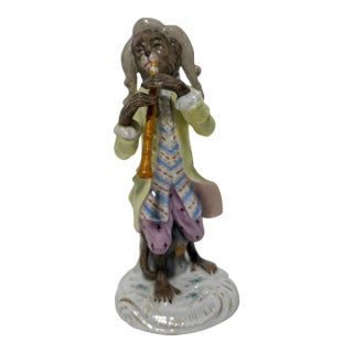 Meissen Style Porcelain Monkey Band Flute Player For Sale