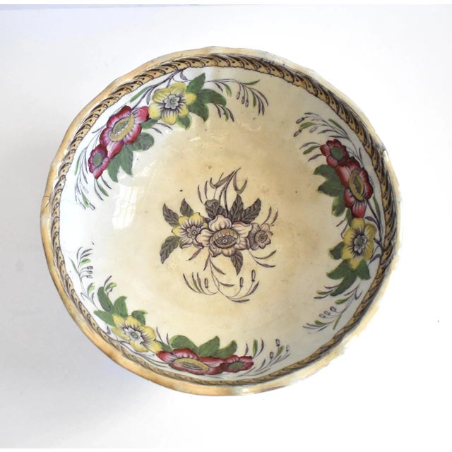 Late 19th Century Antique 19th-Century Polychrome Staffordshire Transferware Footed Punch Bowl For Sale - Image 5 of 10