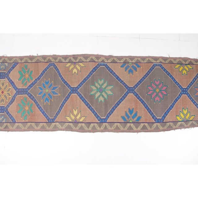 Tribal Oushak Geometric Vintage Kilim Runner For Sale - Image 10 of 10