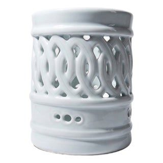 Korean Joseon Style Reticulated Celadon Porcelain Brush Holder, 1950s For Sale