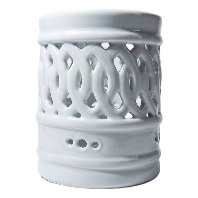 Korean Joseon Style Reticulated Celadon Porcelain Brush Holder, 1950s For Sale