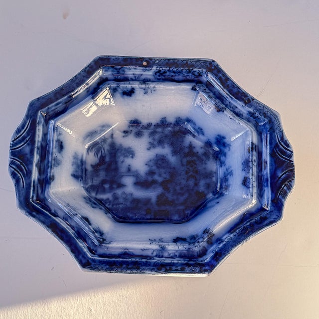 Blue Antique Sobraon Flow Blue Octagonal Footed Bowl For Sale - Image 8 of 11