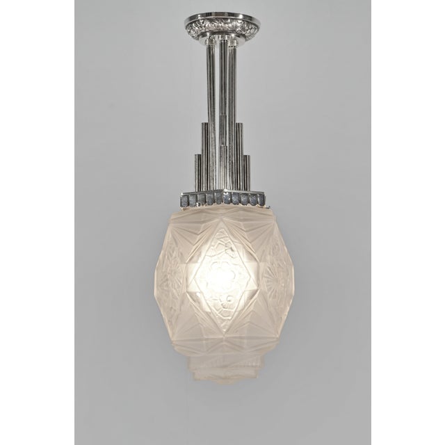 Etablissement Jean Gauthier A French art deco lantern made circa 1930. A high-quality nickel-plated solid brass or bronze...