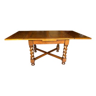 1930s Draw Leaf Table, Solid Oak, With Barley Twist Legs. Chairs Are Not Included For Sale