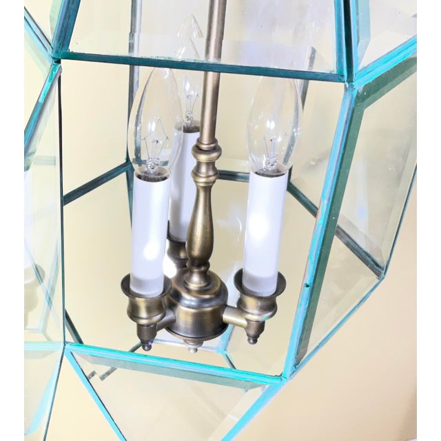 Vintage Hexagonal Solid Brass Hanging Lantern / Foyer Pendant Light 24”h X 10” W For Sale - Image 13 of 18