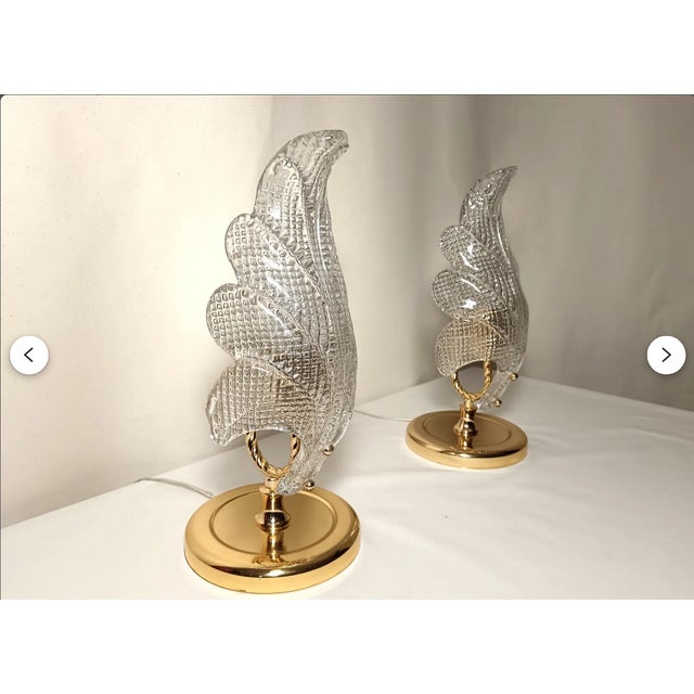 Metal Mid-Century Regency Brass Bedroom Lamps in Murano Glass from Barovier, 1970s, Set of 2 For Sale - Image 7 of 9