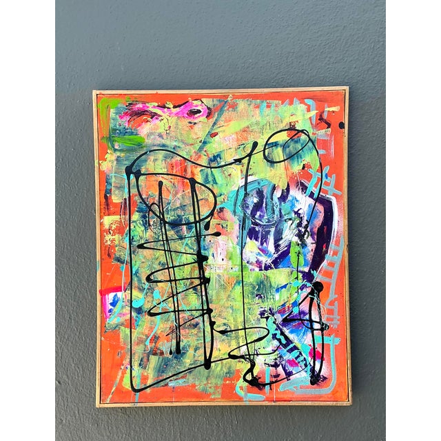 Wood Vintage Aboriginal Abstract Oil on Canvas For Sale - Image 7 of 12