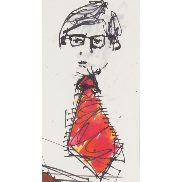 A 1960s marker drawing by the American artist James L. Bruch (1942-2023). This work depicts a business man wear thick...