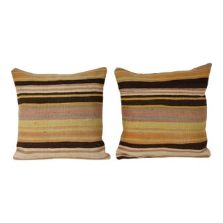 Striped Turkish Kilim Pillow Cover - A Pair For Sale