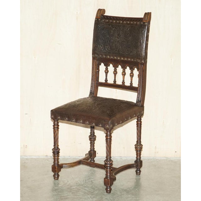 French Henry II Oak & Embossed Leather Dining Chairs, 1880s, Set of 6 For Sale - Image 18 of 18