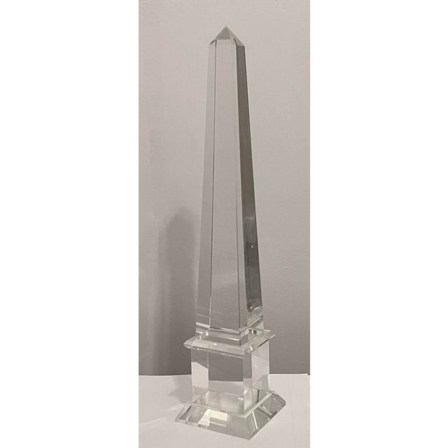 Large Vintage French Crystal Glass Obelisk For Sale - Image 10 of 12